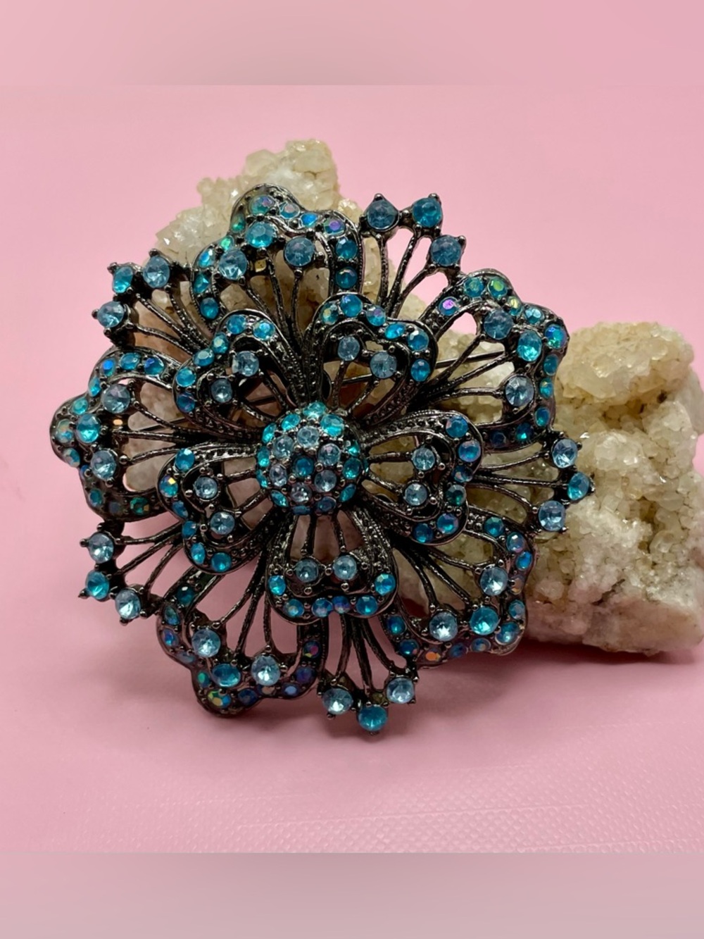 Blue Tones Crystal Filigree Flower Brooch